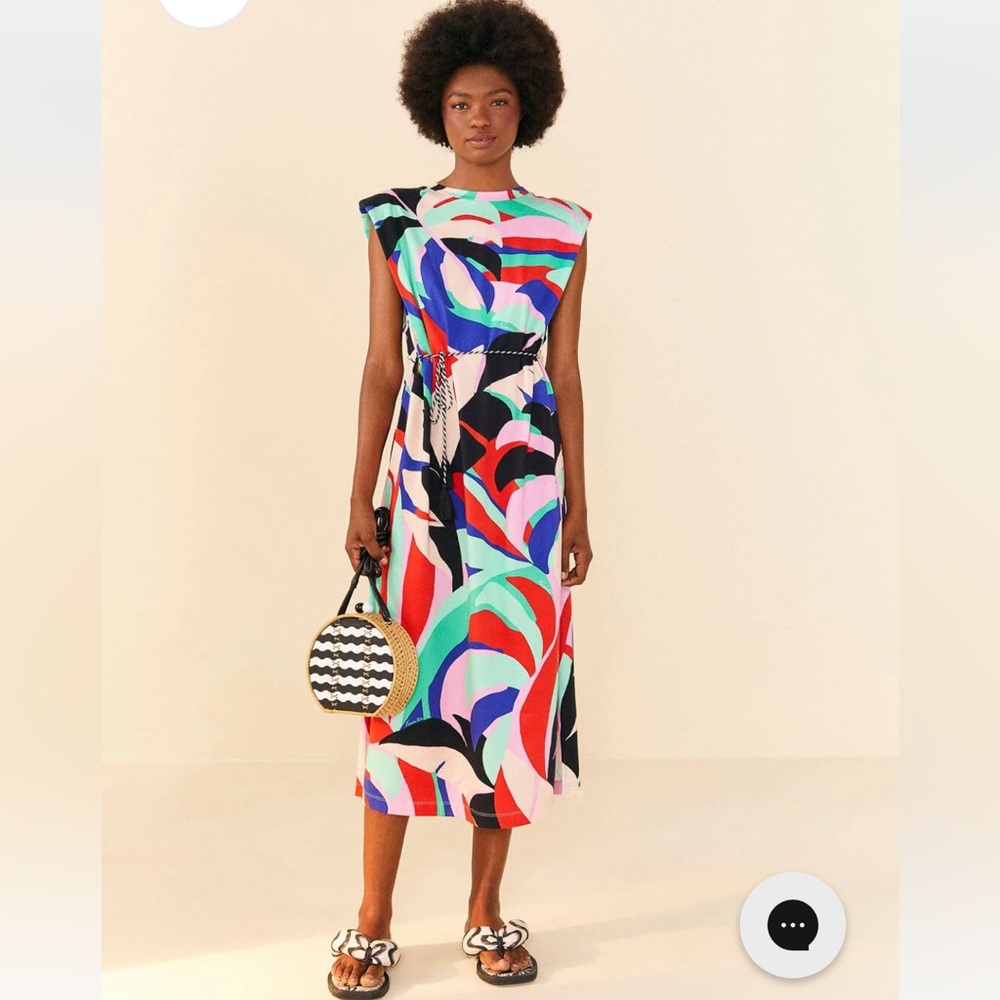 NWT - Farm Rio Colorful Monstera Tee-Shirt MIDI-Dress, Size L